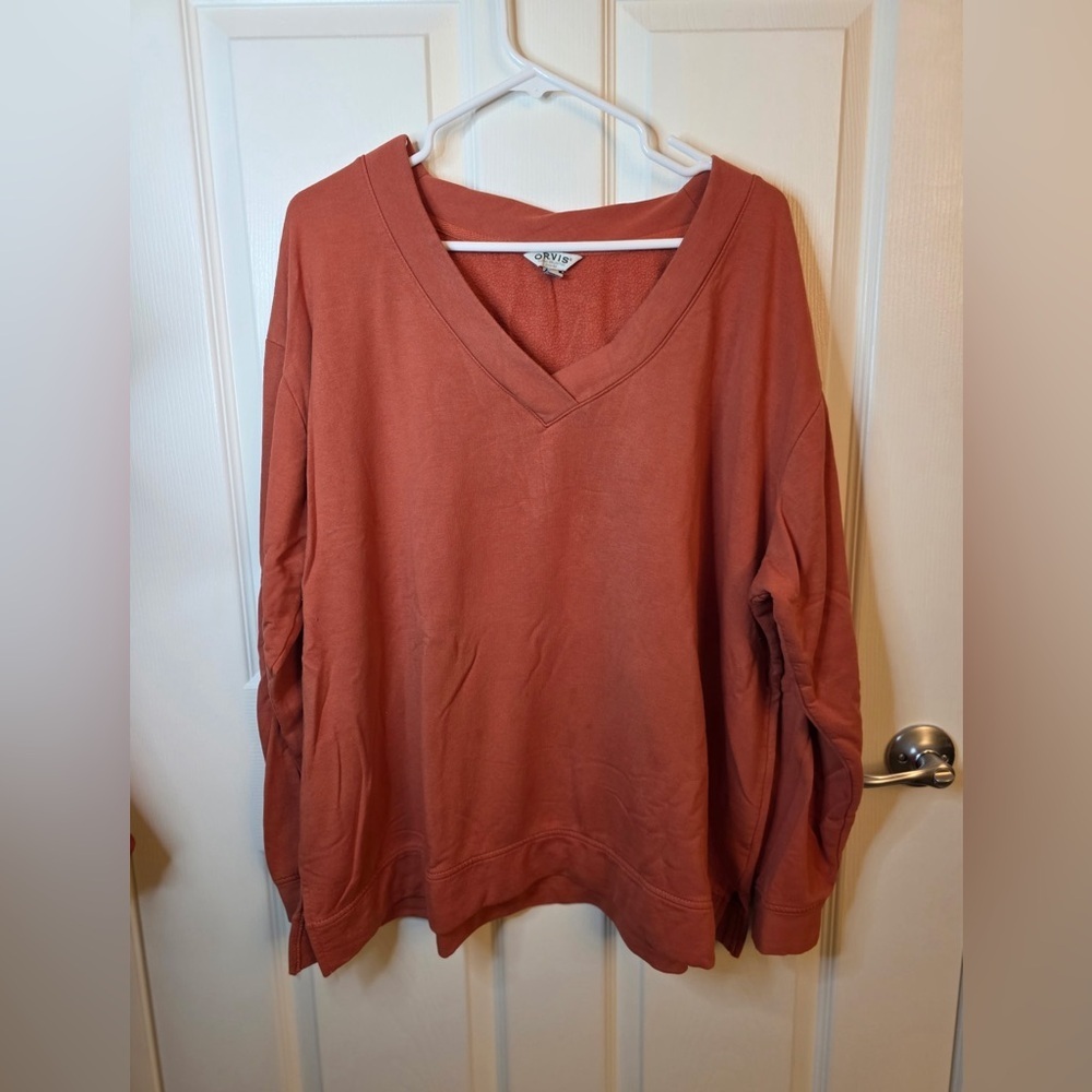 Orvis V-Neck Sweater in Warm Coral Women’s Size 2XL (XXL) - Picture 2 of 4